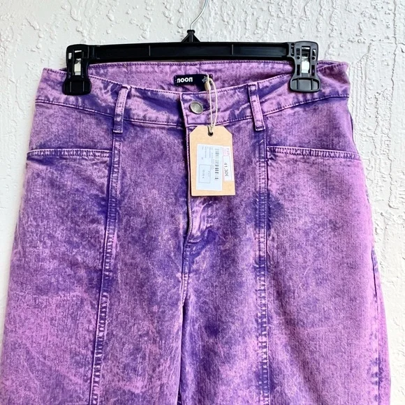 Noon purple acid wash wide leg jeans size 38 / US 6 new with tags - Picture 3 of 7